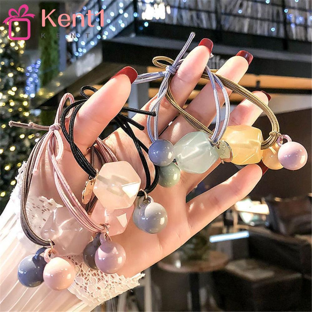 KENT1 Dây Cột Tóc Co Giãn Đính Hạt Acrylic Dễ Thương Cho Bạn Gái