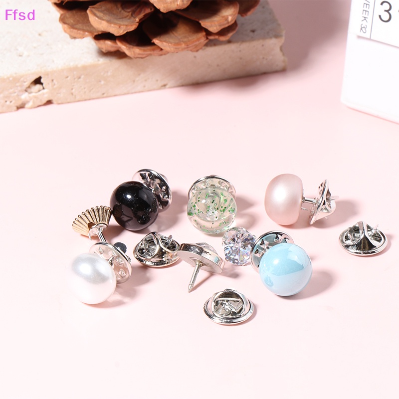 {Ffsd} Set 10 Ghim Cài Áo Khoác Nhỏ Đính Đá Ngọc Trai Tròn Dễ Thương Chống Chói Mắt * Hàng Bán Chạy Cho Nữ