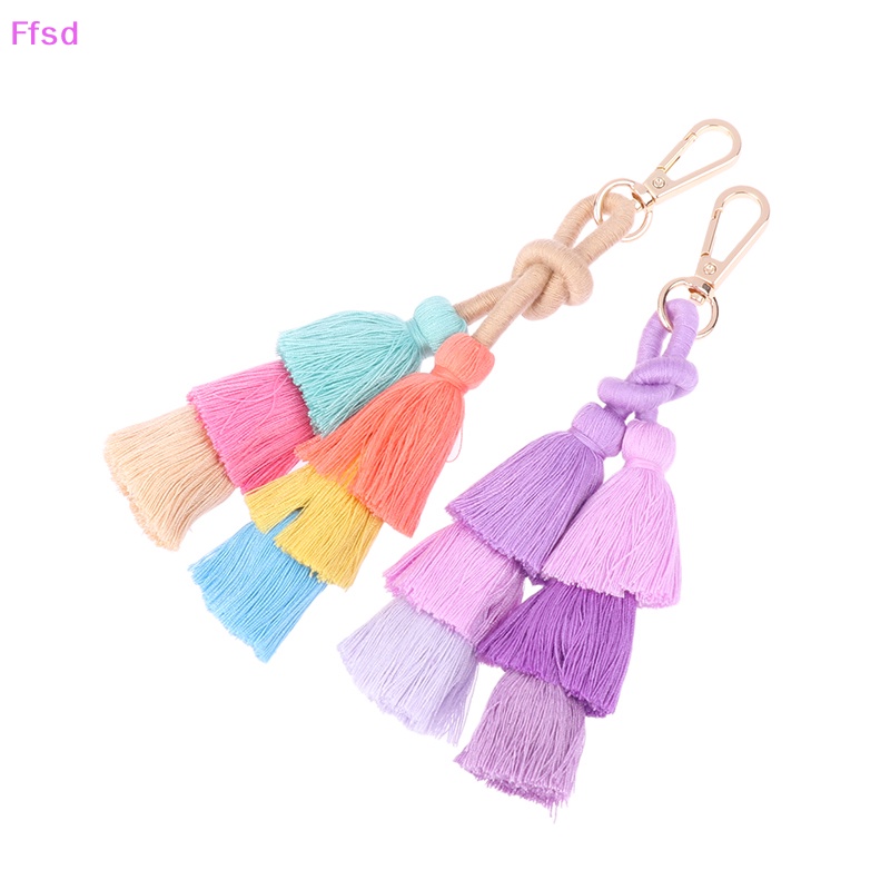 {Ffsd} Móc Khóa Dây Tua Rua Bện Thủ Công Màu Gradient Phong Cách Boho Làm Quà Tặng Cho Nữ