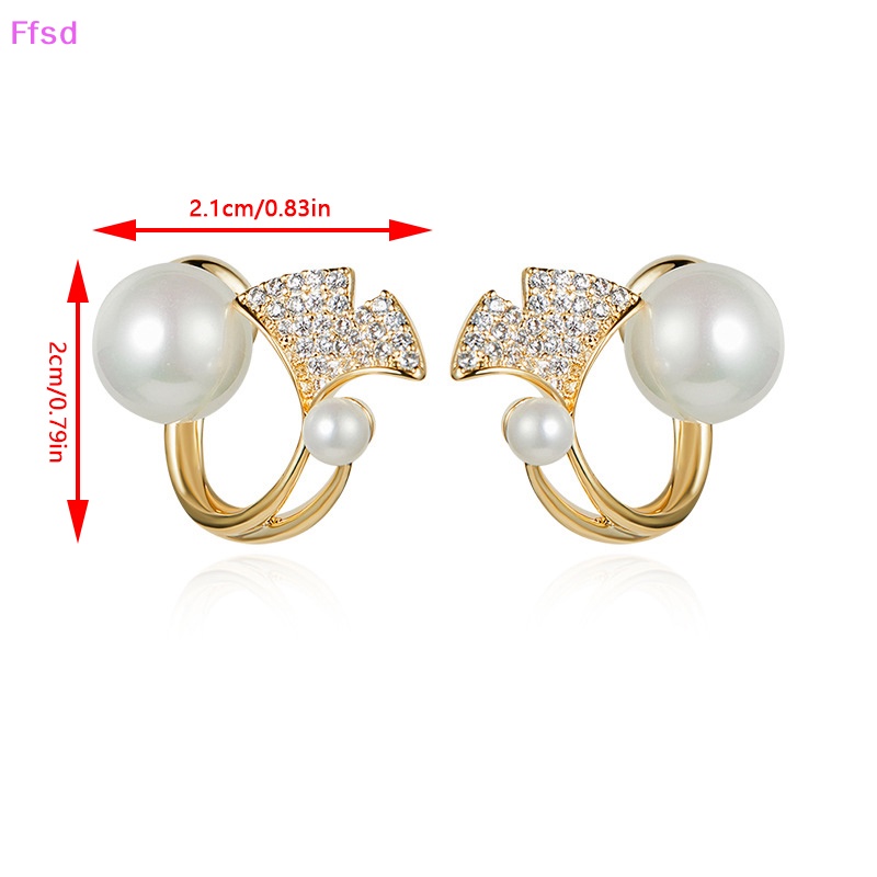 1 Đôi Bông Tai Ngọc Trai Hình Hoa Lá / Bướm Đính Đá Zircon Thanh Lịch Cho Nữ