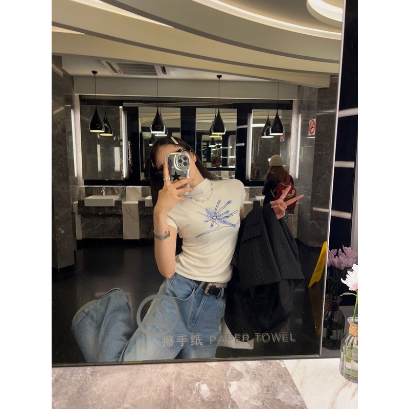 Hana áo croptop áo croptop nữ Thiết kế ít người cao eo slim hottie ngắn áo khoác 2023 NEWJUL1318