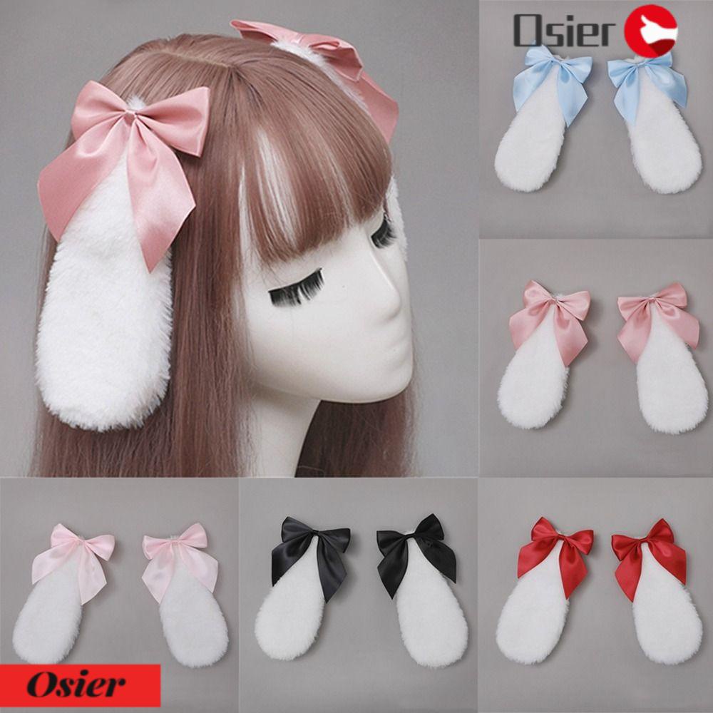 OSIER1 Kẹp Tóc Hình Tai Thỏ Thắt Nơ Màu Sắc Ngọt Ngào Xinh Xắn ​Băng Đô Cài Tóc Phong Cách Lolita Cho Nữ