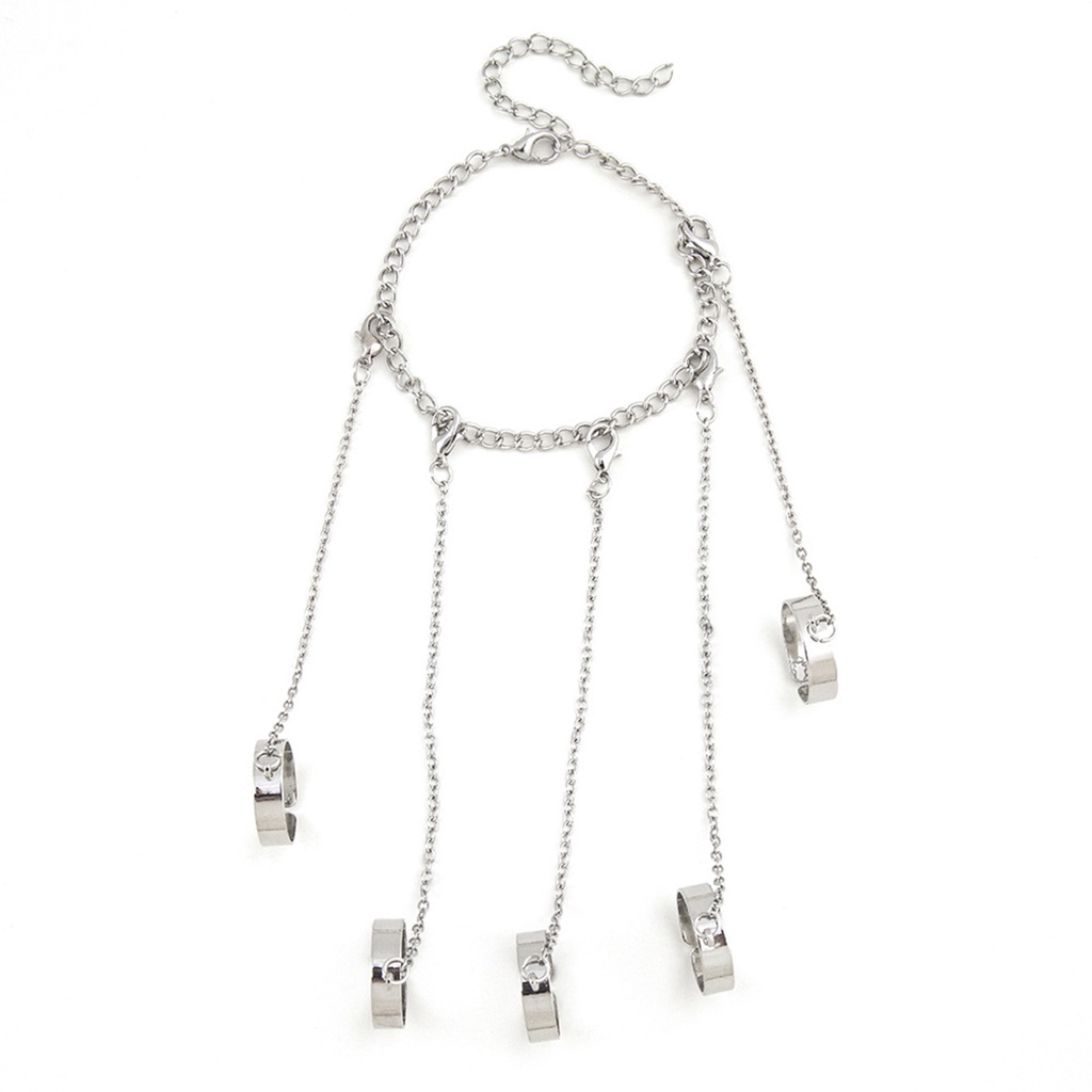 Ygt Set Vòng Đeo Tay + Nhẫn + Dây Xích Màu Bạc Kiểu Dáng Hình Học Phong