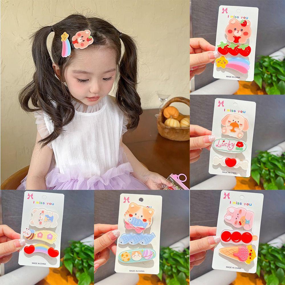 ANEMONE Set 3 Kẹp Tóc Hình Gấu Và Dâu Tây Dễ Thương Cho Bé Gái