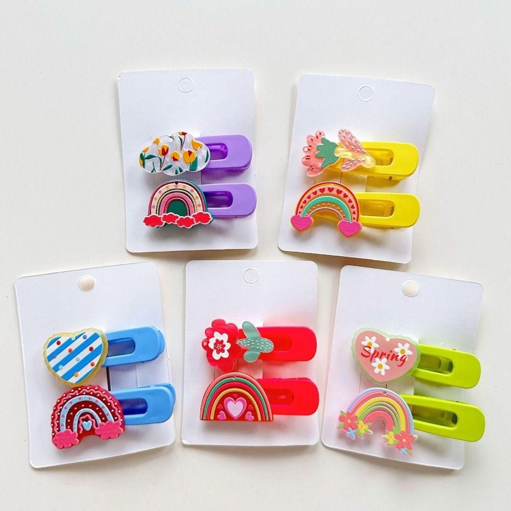 TWINKLE Set 2 Kẹp Tóc Hình Hoa / Trái Tim Màu Cầu Vồng Bằng Acrylic Cho Bé Gái