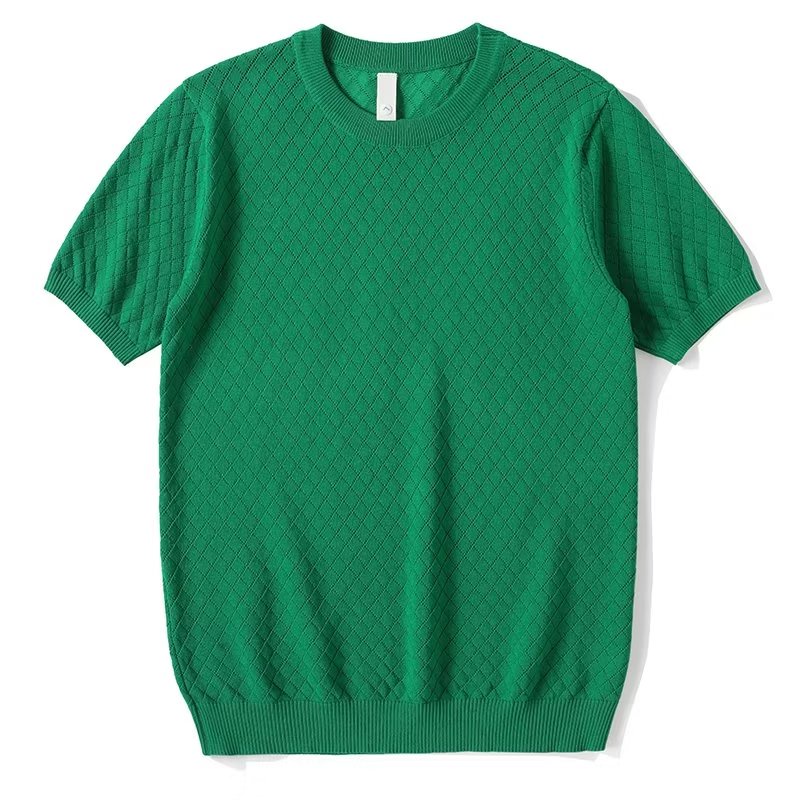 Áo Dệt Kim Ngắn Tay Cổ Tròn Dáng Ôm Đính Đá Kiểu Retro Hàn Quốc Cho Nam