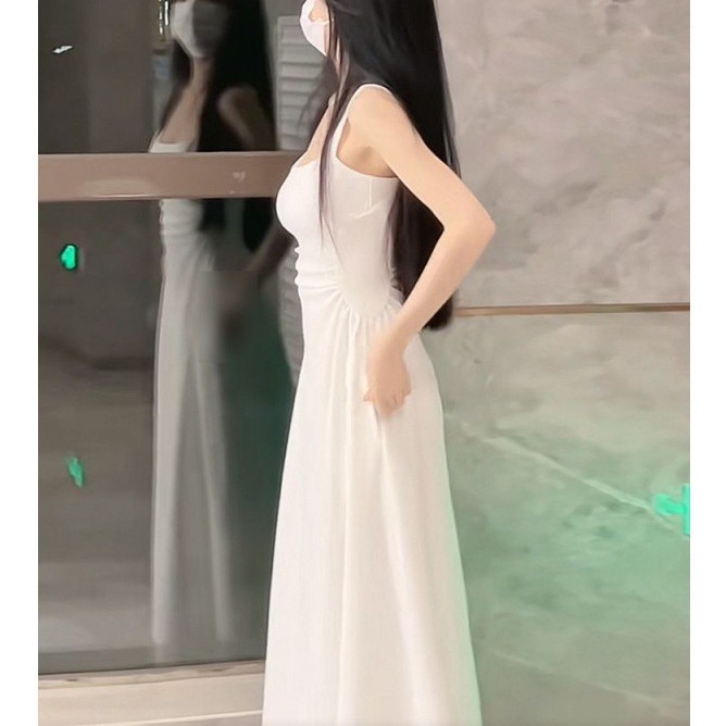 Đầm Hai Dây Dáng Dài Ôm Eo Màu Trắng Phong Cách Pháp Thời Trang Mới 2023