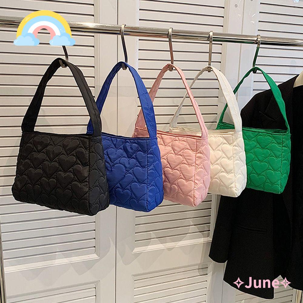 JUNE Túi Tote Có Đệm Cotton Mềm Màu Trơn Sức Chứa Lớn Họa Tiết Trái Tim Đơn Giản Đựng Đồ Mua Sắm Du Lịch