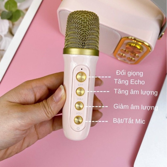 Loa bluetooth karaoke mini YS-103 kèm micro, công suất lớn, micro đổi giọng, nghe hay bass tốt, thiết kế sang trọng.