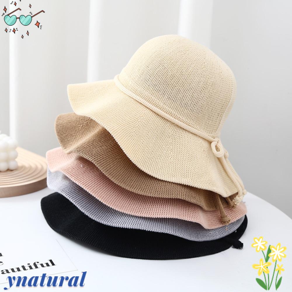 YNATURAL Mũ Cói Rộng Vành Chống Nắng Đính Nơ Gấp Gọn Thời Trang Hàn Quốc Cho Nữ