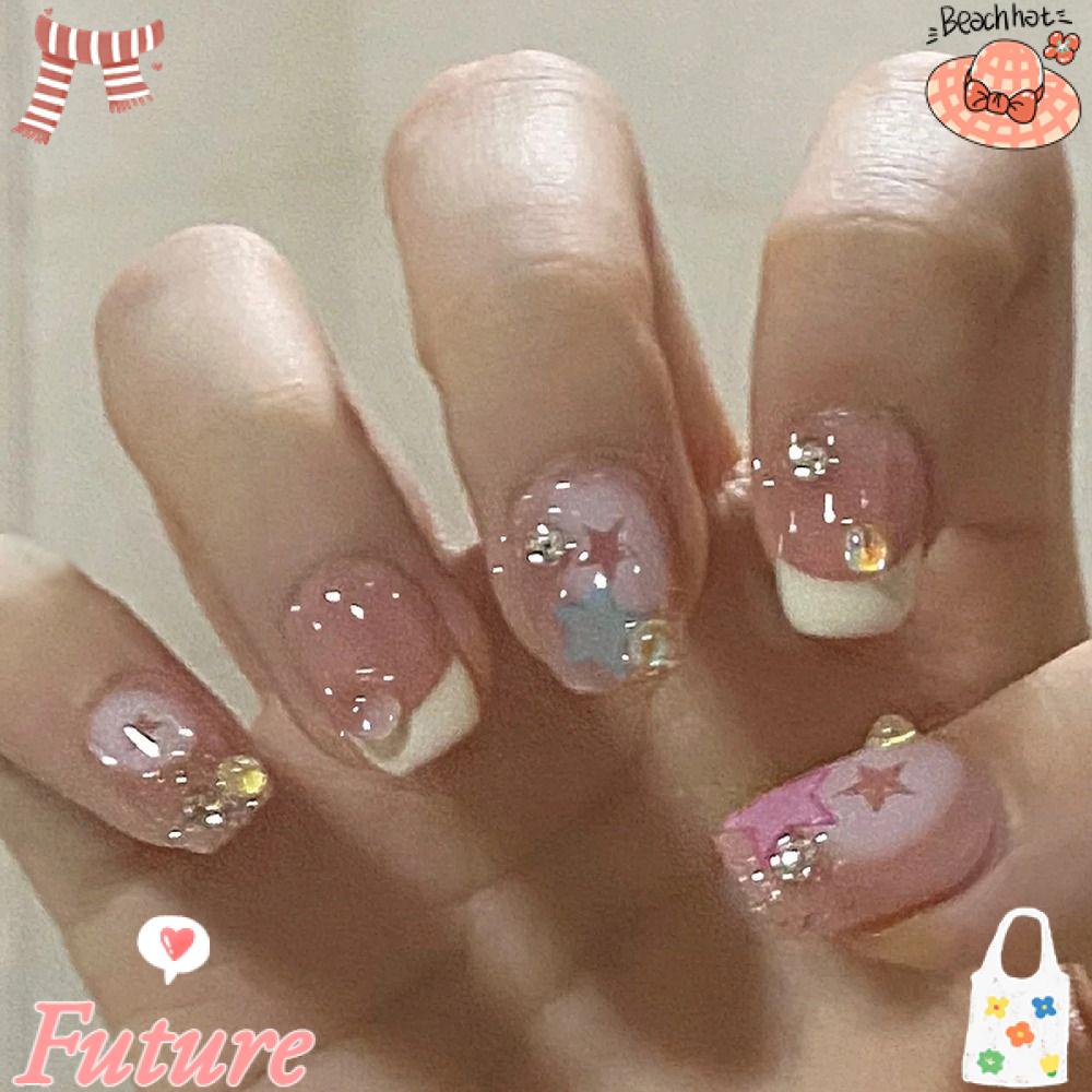 FUTURE Bộ 24 Móng Tay Giả Đính Đá Lấp Lánh Bằng ABS Che Phủ Toàn Diện Có Thể Tháo Rời Cho Nữ