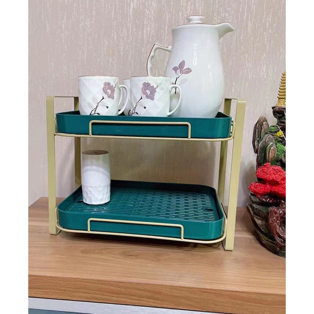 (Loại 1) Giá kệ để cốc chén ly Cao cấp 2 tầng .Nhựa Pp Khung kim loại Sơn tĩnh điện _Chống gỉ hàng loại (2023) AMIZIN