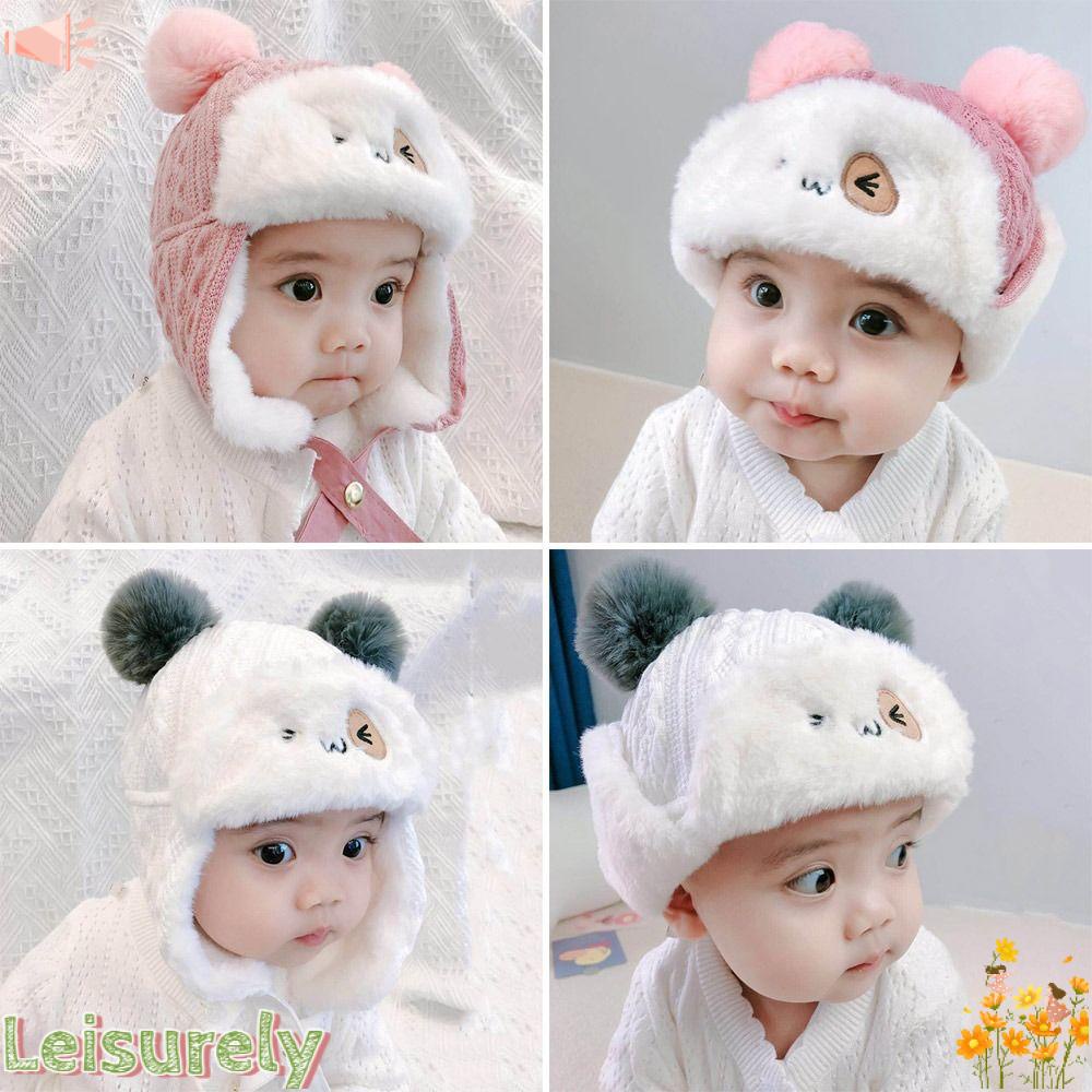 LEILY Mũ Len Che Tai Giữ Ấm Họa Tiết Hoạt Hình Dễ Thương Cho Bé