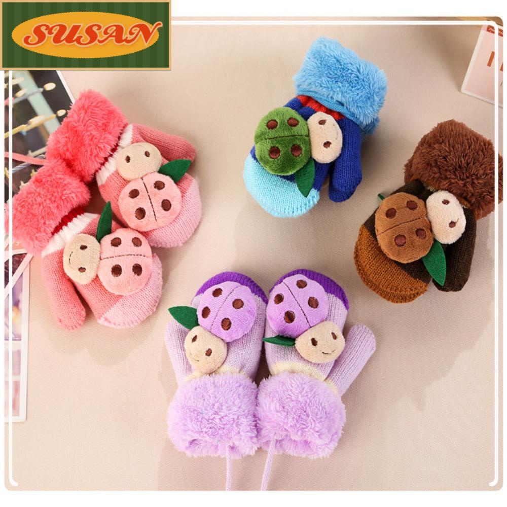 SUSANS Găng Tay Dệt Kim Phối Nhung Ấm Áp Kiểu Hoạt Hình Xinh Xắn Cho Bé 0-36