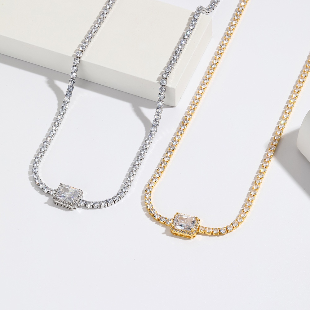Dây Chuyền Mặt Vuông Nhỏ Đính Đá Zircon Đơn Giản Phong Cách Âu Mỹ Cho Nữ