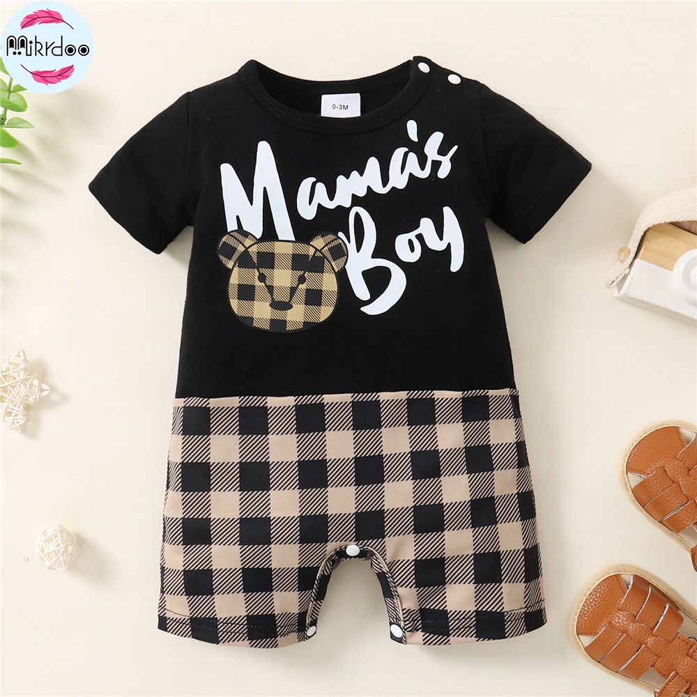 Áo Liền Quần Ngắn Tay In Chữ Mama 'S Boy Mặc Hàng Ngày Cho Bé Trai Sơ Sinh