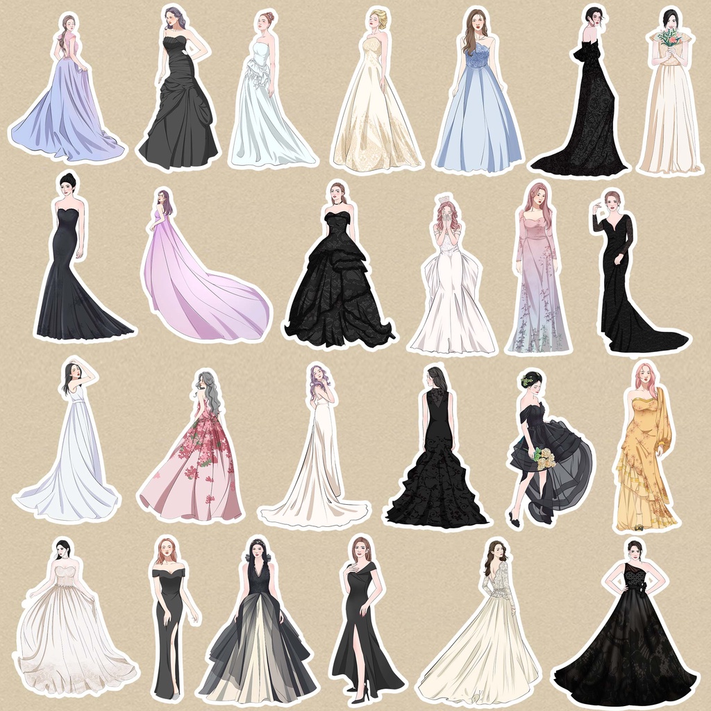 Bộ 50 Tờ Nhãn Dán Hình Cô Gái Mặc Đầm Cưới Kiểu Vintage Sáng Tạo DIY