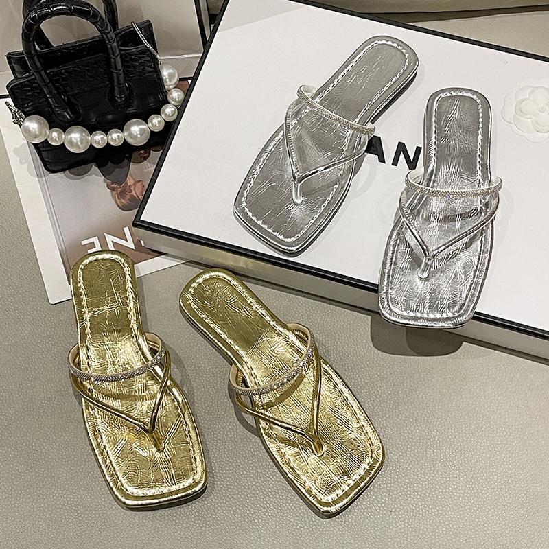 Big Size 35-43 Dép Nữ Xỏ Ngón Đế Mềm Chống Trượt Đính Đá Thời Trang