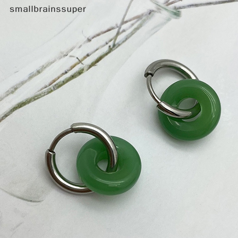 Bông Tai Bằng Thép Titan Đính Ngọc Bích Phong Cách Vintage Dành Cho Nữ