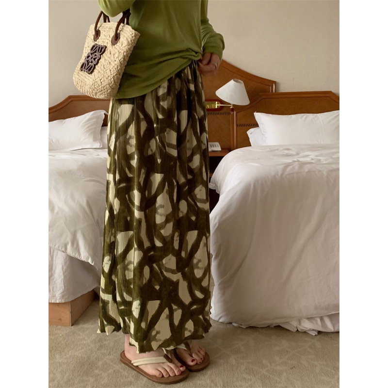 SUXI Chân Váy Dáng Rộng Họa Tiết Màu Nhuộm Phong Cách Vintage Thời Trang Mùa Hè