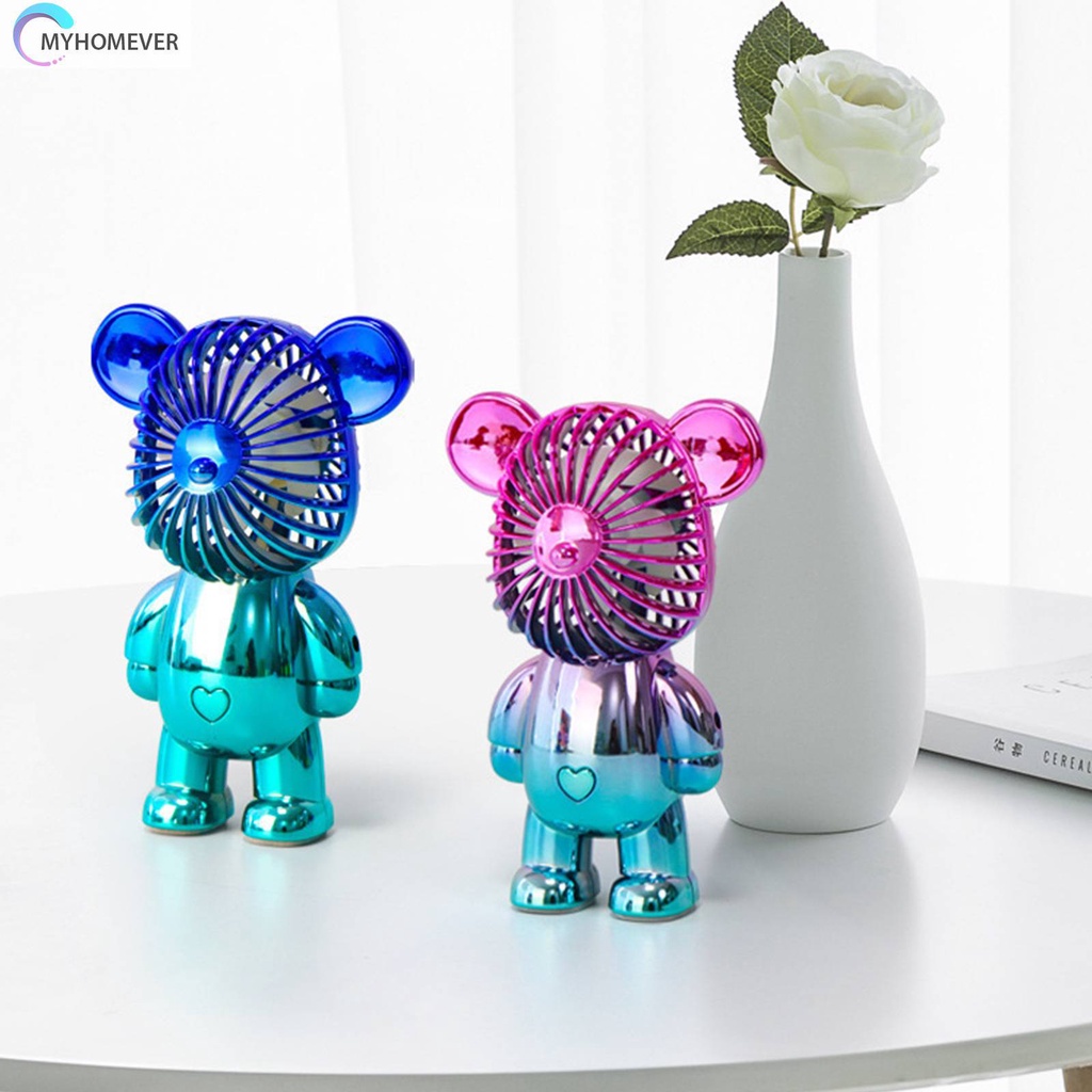Quạt Mini Để Bàn Làm Mát Cầm Tay 3 Tốc Độ Hình Gấu Graffiti Mạ Điện