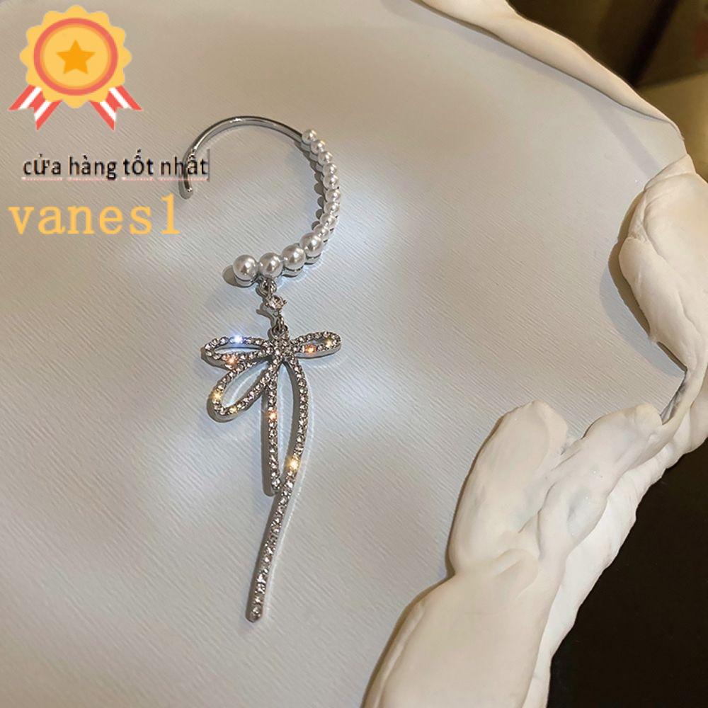 VANES1 Khuyên Tai Móc Nơ Kim Loại Đính Đá Sang Trọng