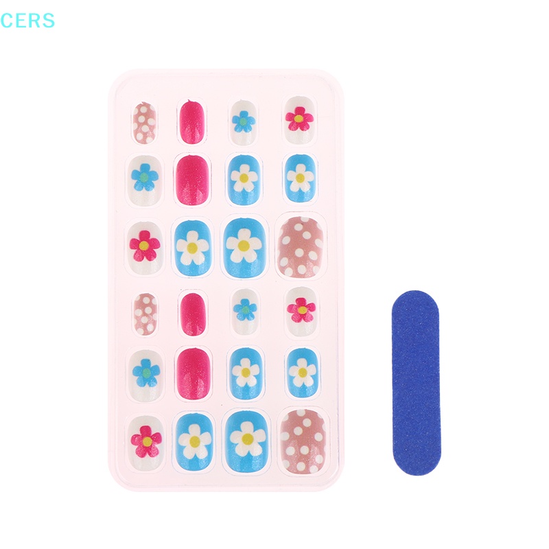 Bộ 24 Móng Tay Giả Họa Tiết Hoạt Hình Nhiều Màu Sắc Cho Bé Gái RS