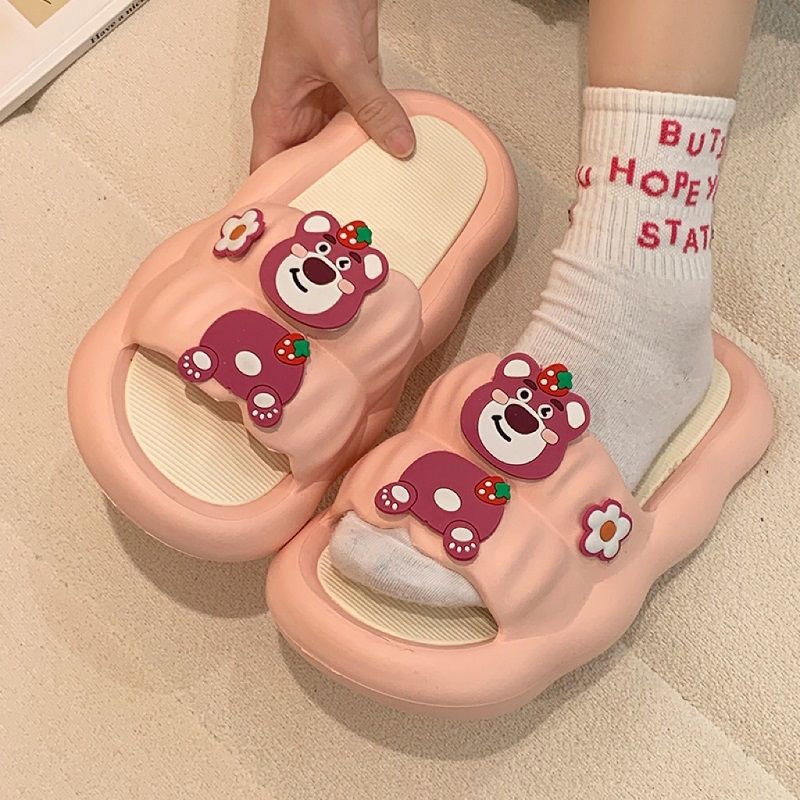MUCHAO Dép Đế Dày Chống Trượt Họa Tiết Dâu Tây / Gấu Dễ Thương Thời Trang Mùa Hè 2023 Cho Nữ