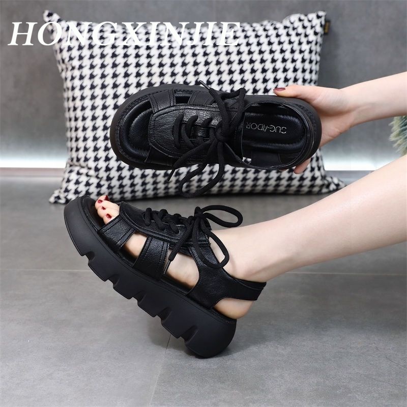 HONGXINJIE dép sandal nữ dép quai hậu nữ 2023NEW Phong cách cao cấp của các đường phố thời trang retro 070407