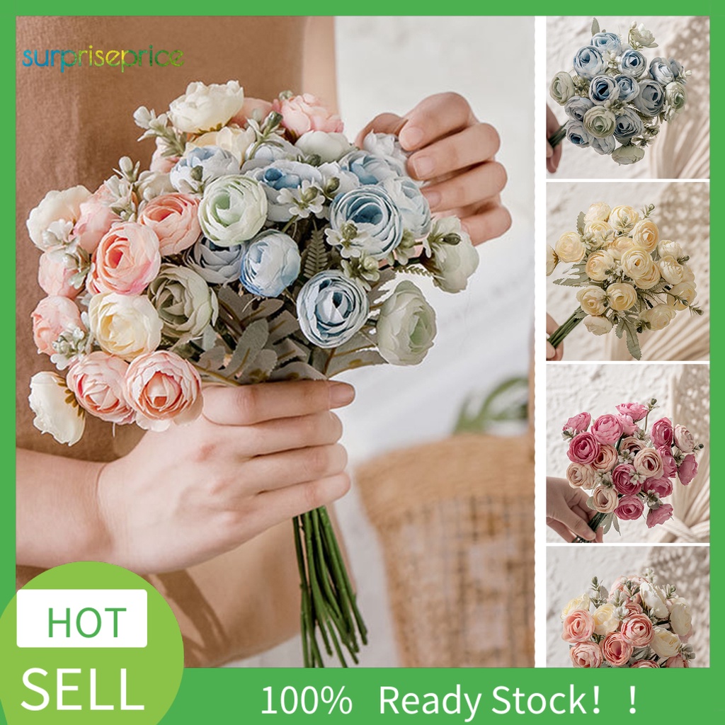 1 Bó 18 Hoa Trà Nhân Tạo Không Dây Dùng Trang Trí Tiệc Cưới