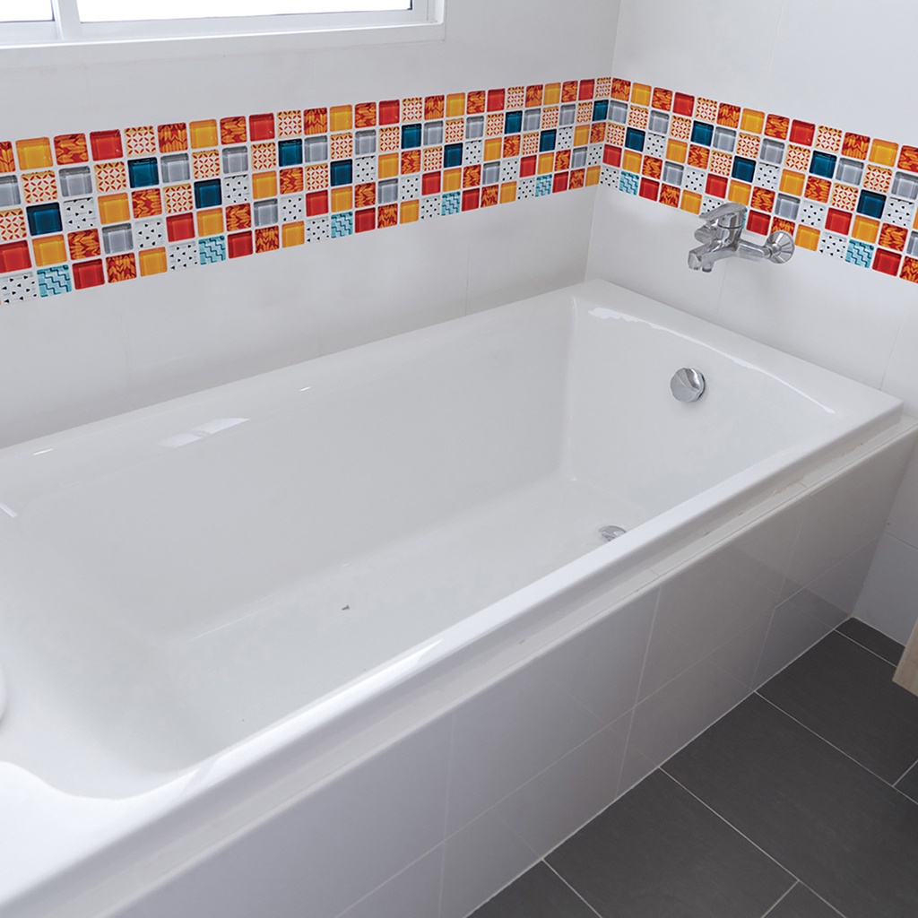 Set 6 Miếng Dán Tường PVC Chống Trượt Họa Tiết Mosaic Hiện Đại Cho Phòng Tắm