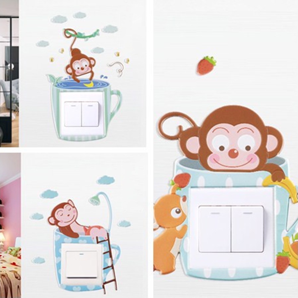 Miếng Dán Trang Trí Công Tắc Đèn Hình Khỉ Hoạt Hình Đáng Yêu