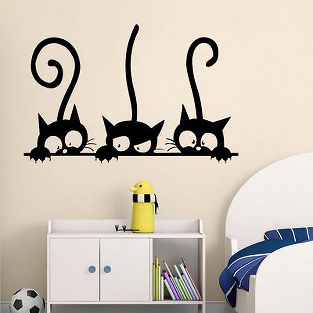 Sticker Dán Tường Chống Thấm Nước Hình Mèo Đuôi Dài Vui Nhộn