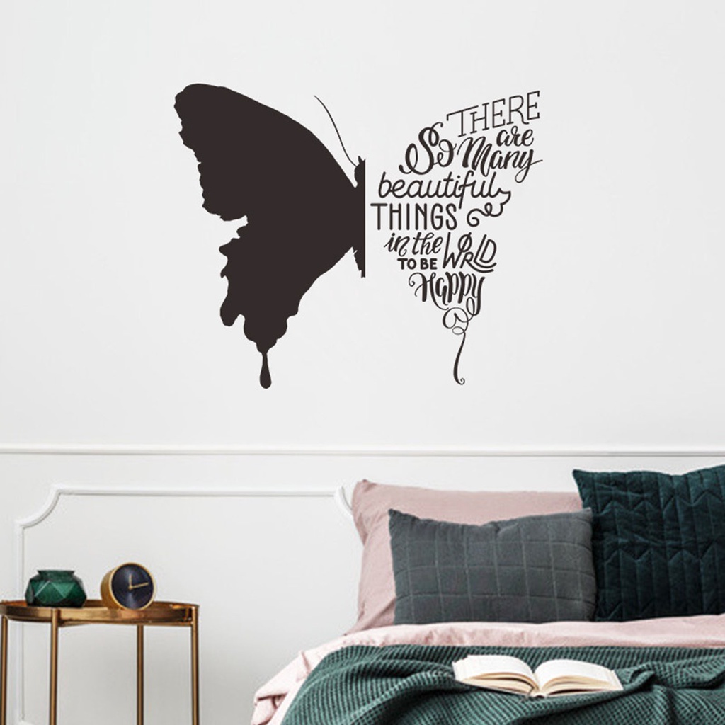 Miếng Dán Tường Trang Trí Bằng PVC In Chữ Tiếng Anh &amp; Bướm