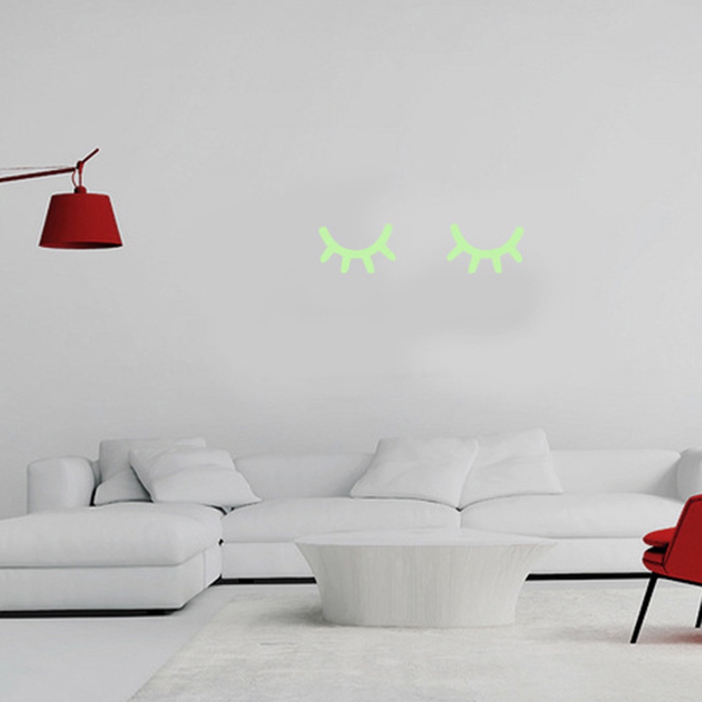 Set 2 Miếng Dán Tường Trang Trí Hình Lông Mi Dạ Quang DIY Dễ Thương