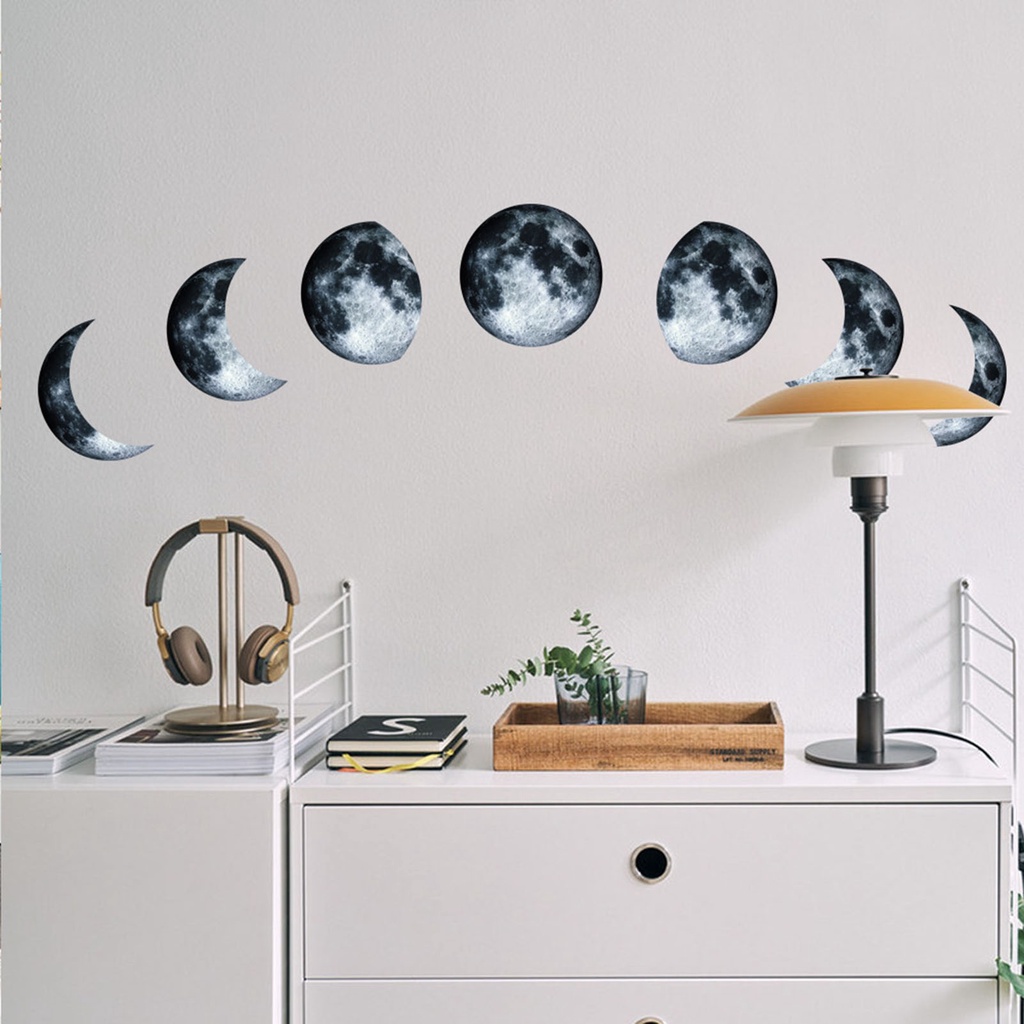 Set 2 Miếng Dán Tường / Cửa Sổ Trang Trí Nội Thất Hình Mặt Trăng Bằng PVC Tự Dính Chống Thấm Nước