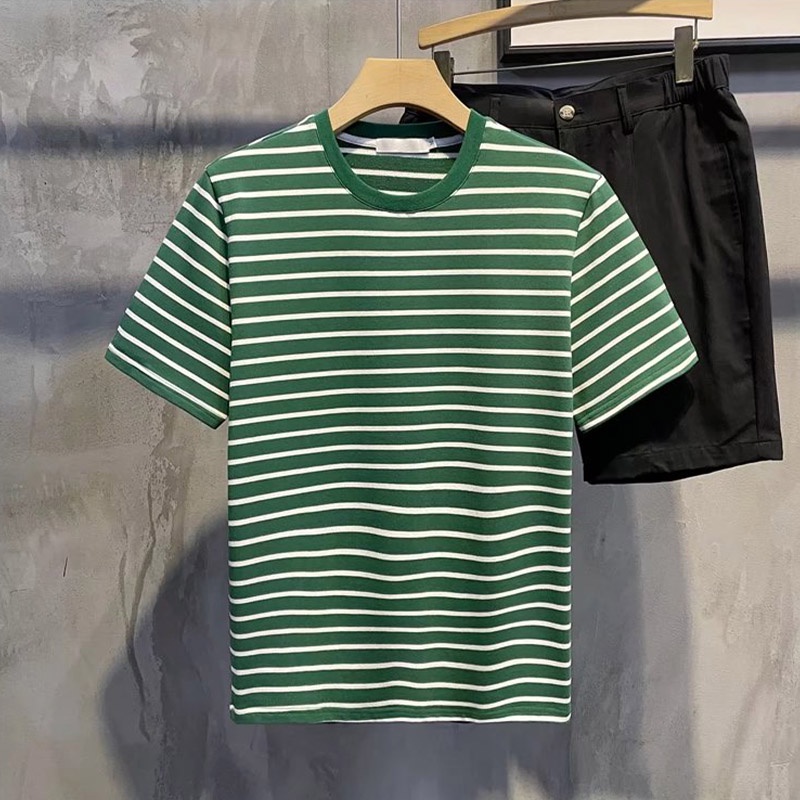 Áo Thun Tay Ngắn Họa Tiết Sọc Ngang Trắng Đen Phong Cách Hàn Quốc Cho Nam