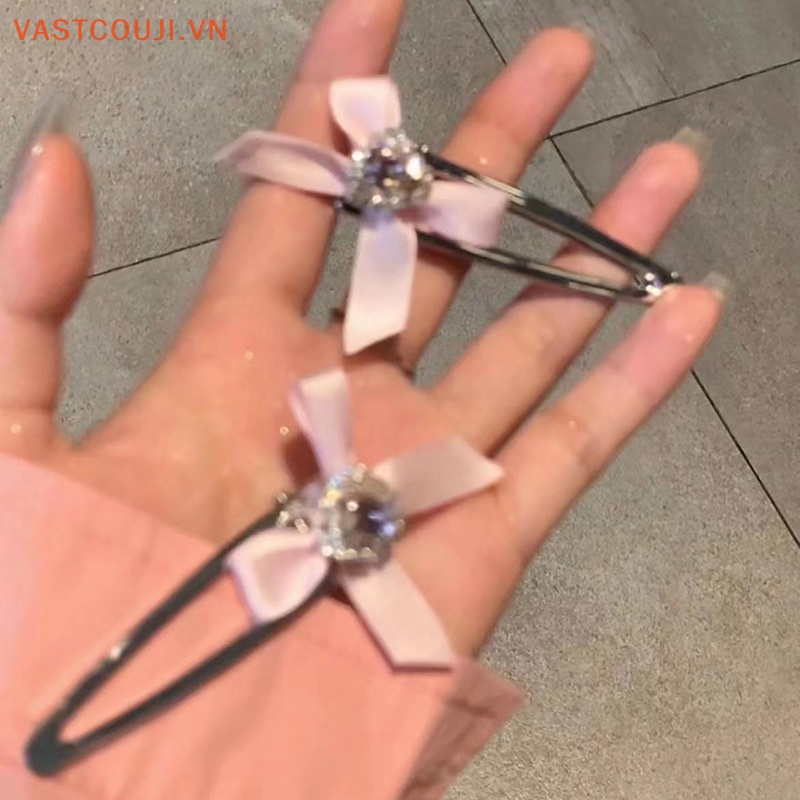 Kẹp Tóc Kim Loại Hình Nơ Đính Pha Lê Xanh Dương / Hồng Phong Cách Gothic Dễ Thương Thời Trang Cho Nữ Y2K