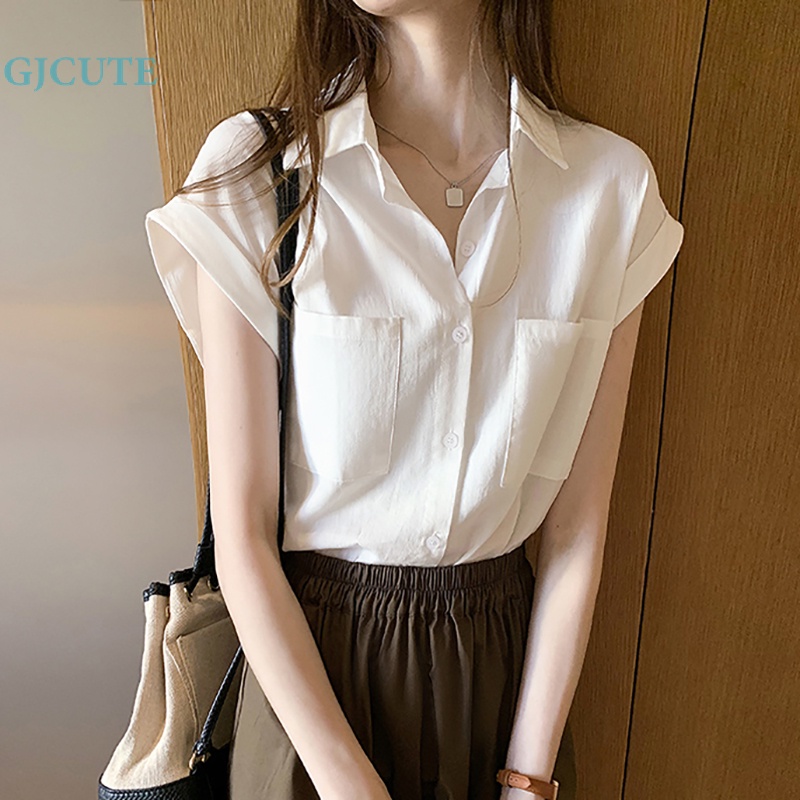 Áo Sơ Mi Không Tay Dáng Rộng Màu Trơn Có Túi Thời Trang Thường Ngày Cho Nữ