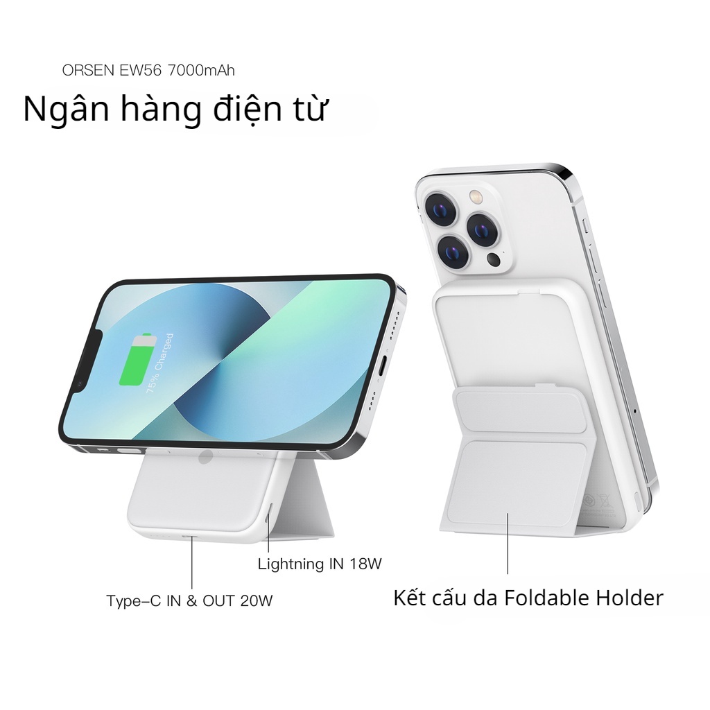 Sạc Dự Phòng Không Dây Orsen EW56 MagCharge 7000mAh | Túi Pin Sạc Dự Phòng USB Loại C 100% Chất Lượng Cao