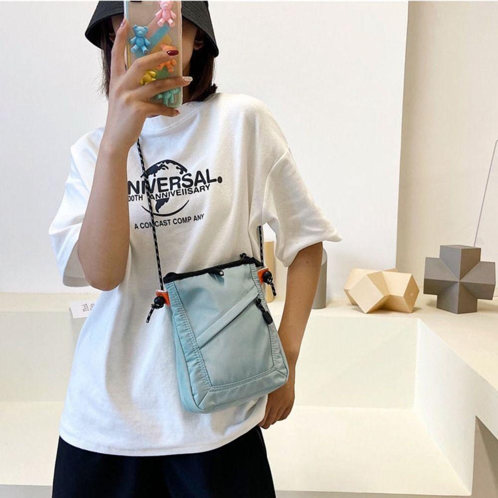 Túi Đeo Chéo Đựng Điện Thoại Bằng Vải Bạt Nylon Có Khóa Kéo Sức Chứa Lớn Thời Trang