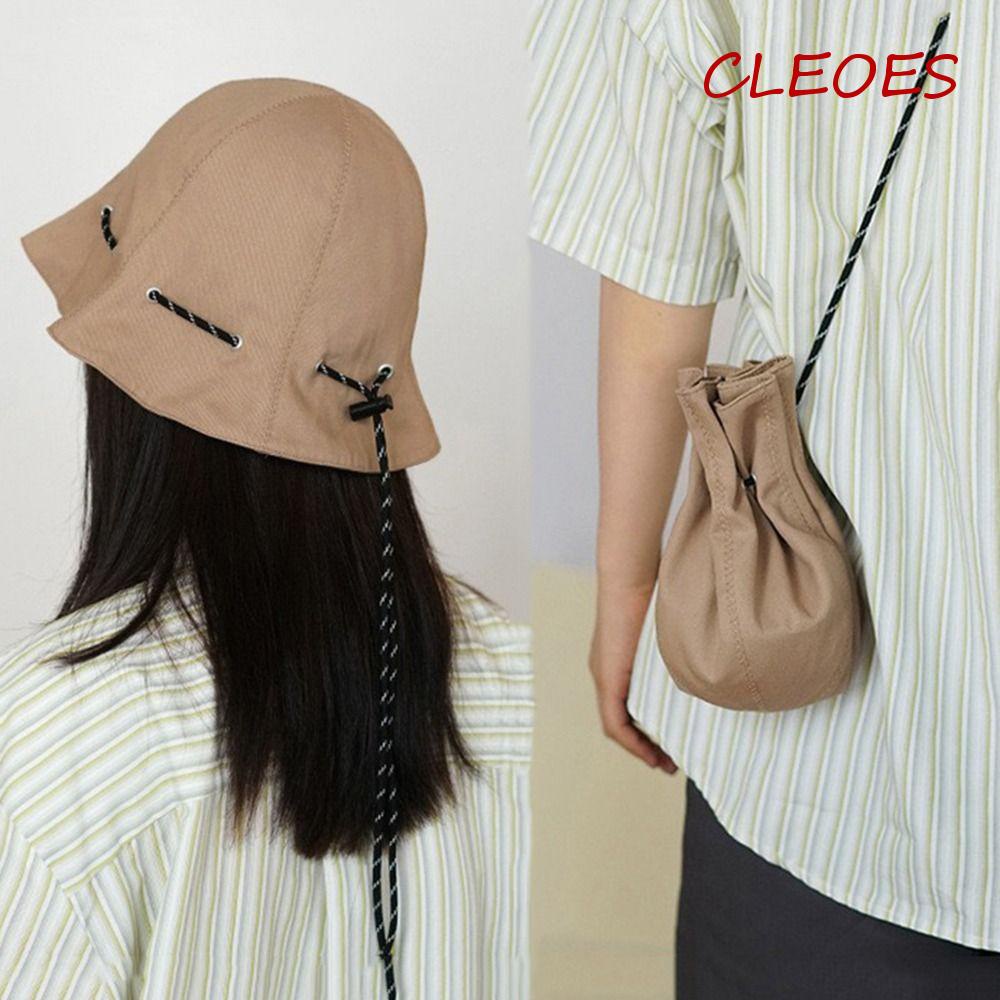 CLEOES Mũ Bucket Dây Rút Hai Mặt Chống Nắng Đa Năng Phong Cách Hàn Quốc Cho Nữ