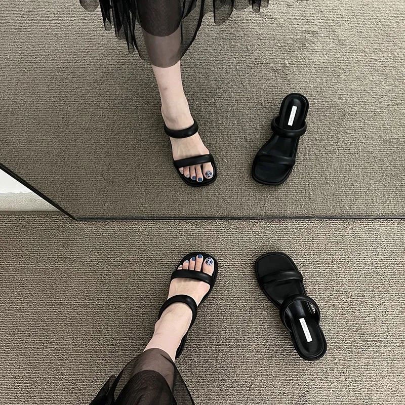 Giày Cao Gót .Xăng đan Đế Dày Chống Thấm Nước Phong Cách Retro Hàn Quốc