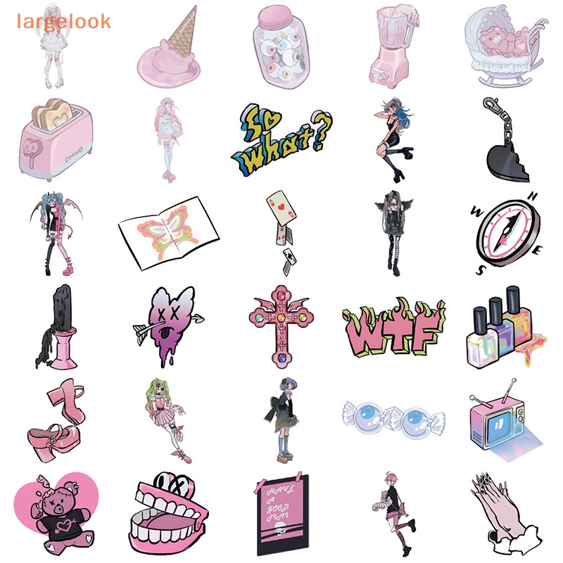 Bộ 60 Sticker Dán Laptop / Điện Thoại / Xe Hơi Họa Tiết Hoạt Hình Domi / Cô Gái Gothic Màu Hồng Dễ Thương Y2K