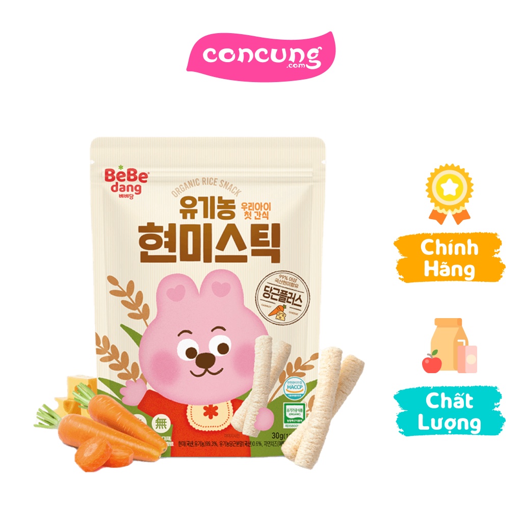 Bánh Gạo Lứt Hữu Cơ Bebedang Hình Que Vị Cà Rốt