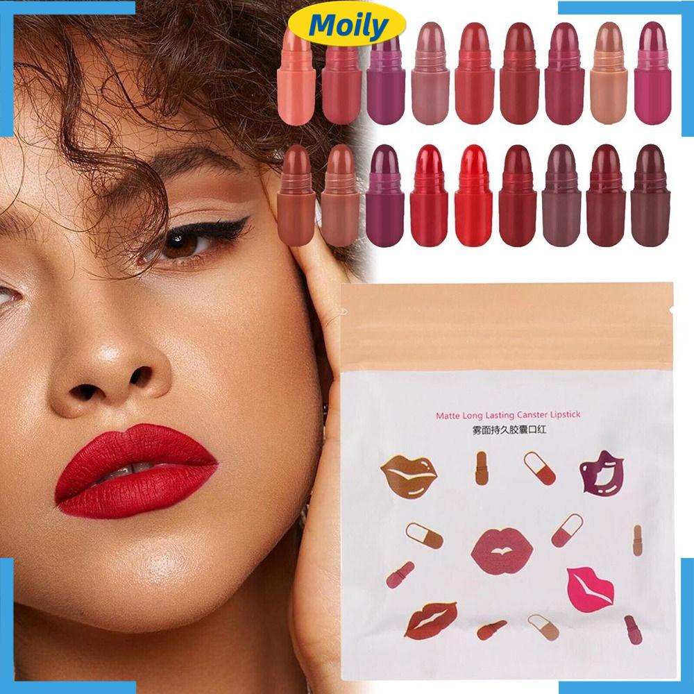 MOILYVN Son Môi Trang Điểm Tự Nhiên Lâu Trôi Không Dính Ly 18 Màu Sắc Hình Viên Con Nhộng
