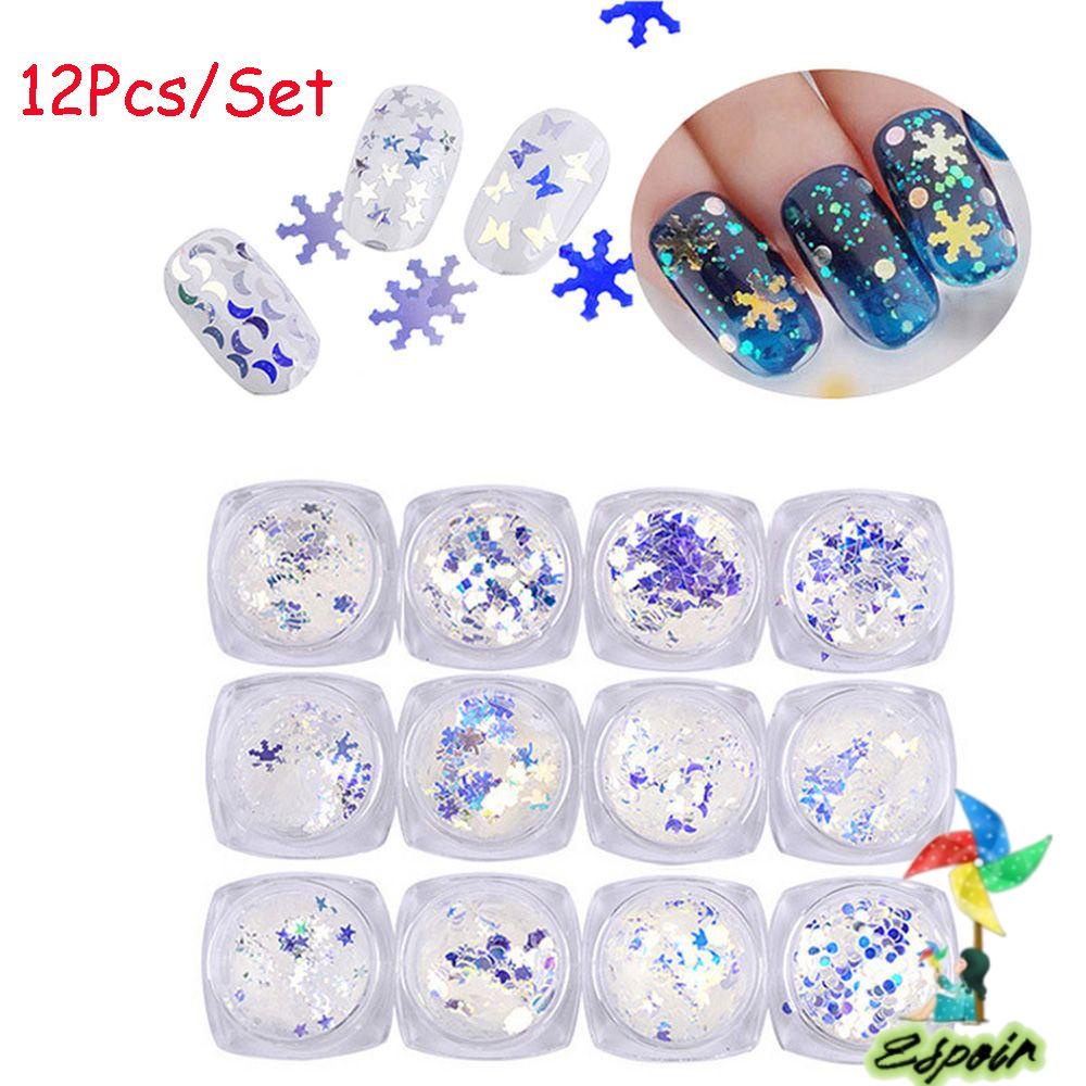 ESPO Set 12 Hộp Sequin Lấp Lánh Dùng Để Trang Trí Móng Thời Trang Cho Nữ