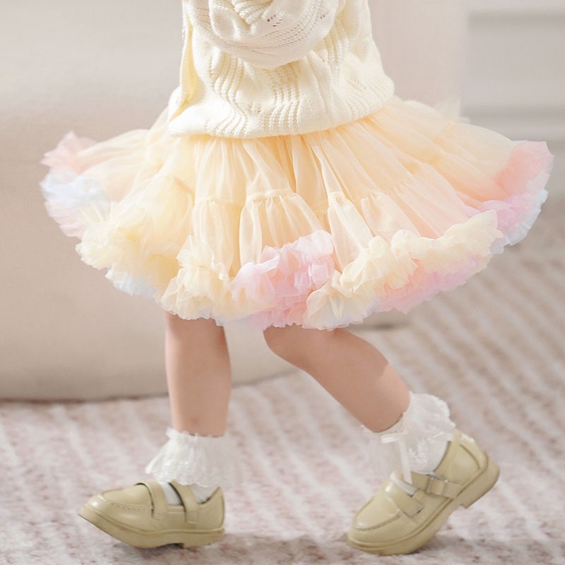 Đầm Công Chúa Pettiskirt Màu Cầu Vồng Thời Trang Mùa Hè Cho Bé Gái