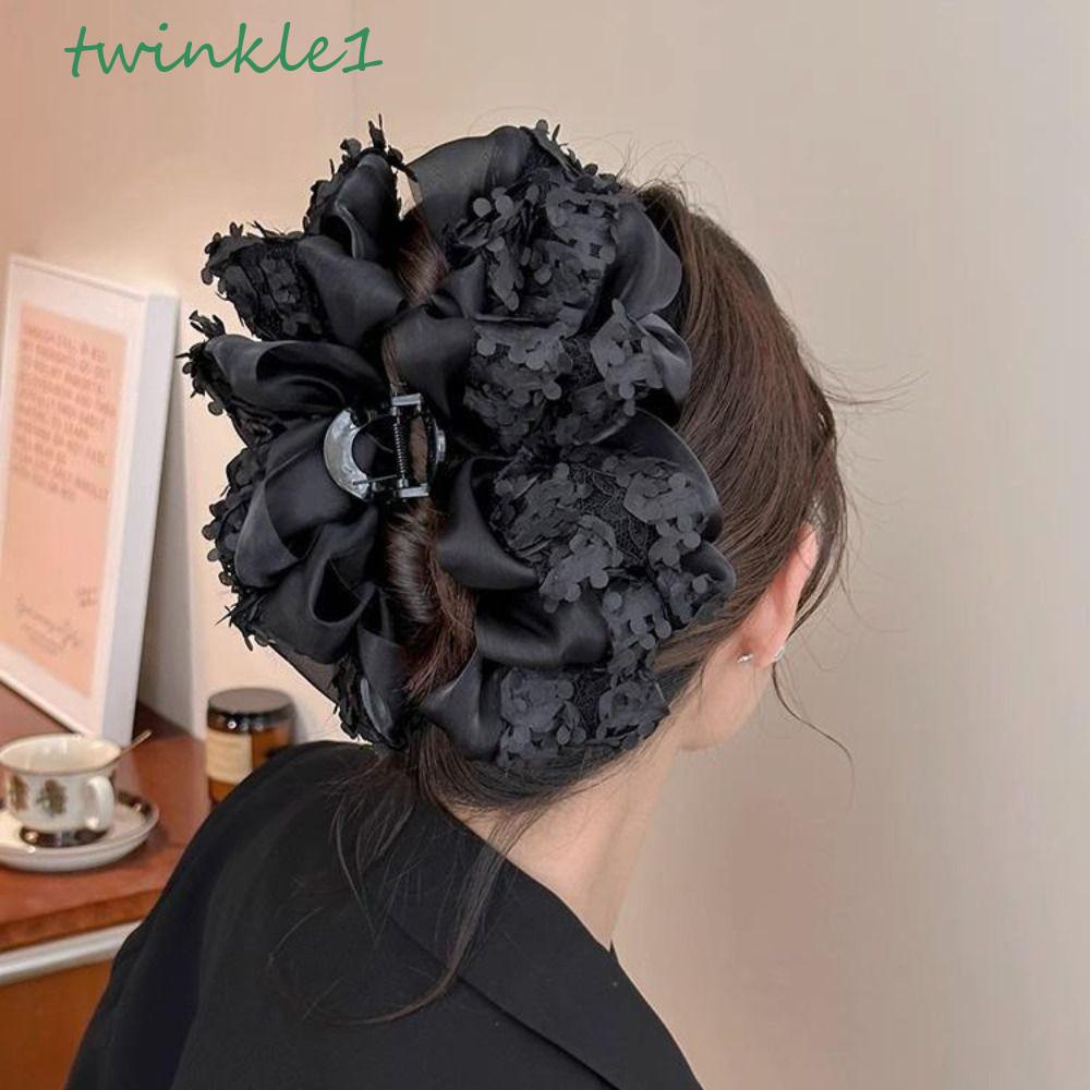 TWINKLE Kẹp Tóc Nơ Nhiều Lớp Bằng Nhựa Acrylic Phối Ren Xinh Xắn Cho Nữ