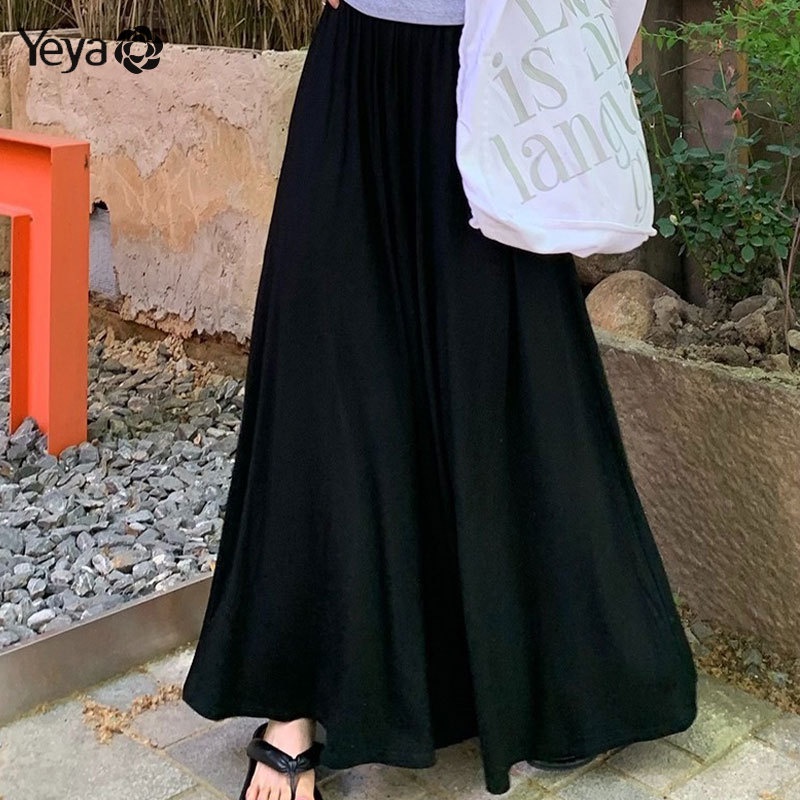 Quần dài YEYA ống rộng lưng cao màu trơn phong cách Hàn Quốc thời trang mùa hè cho nữ